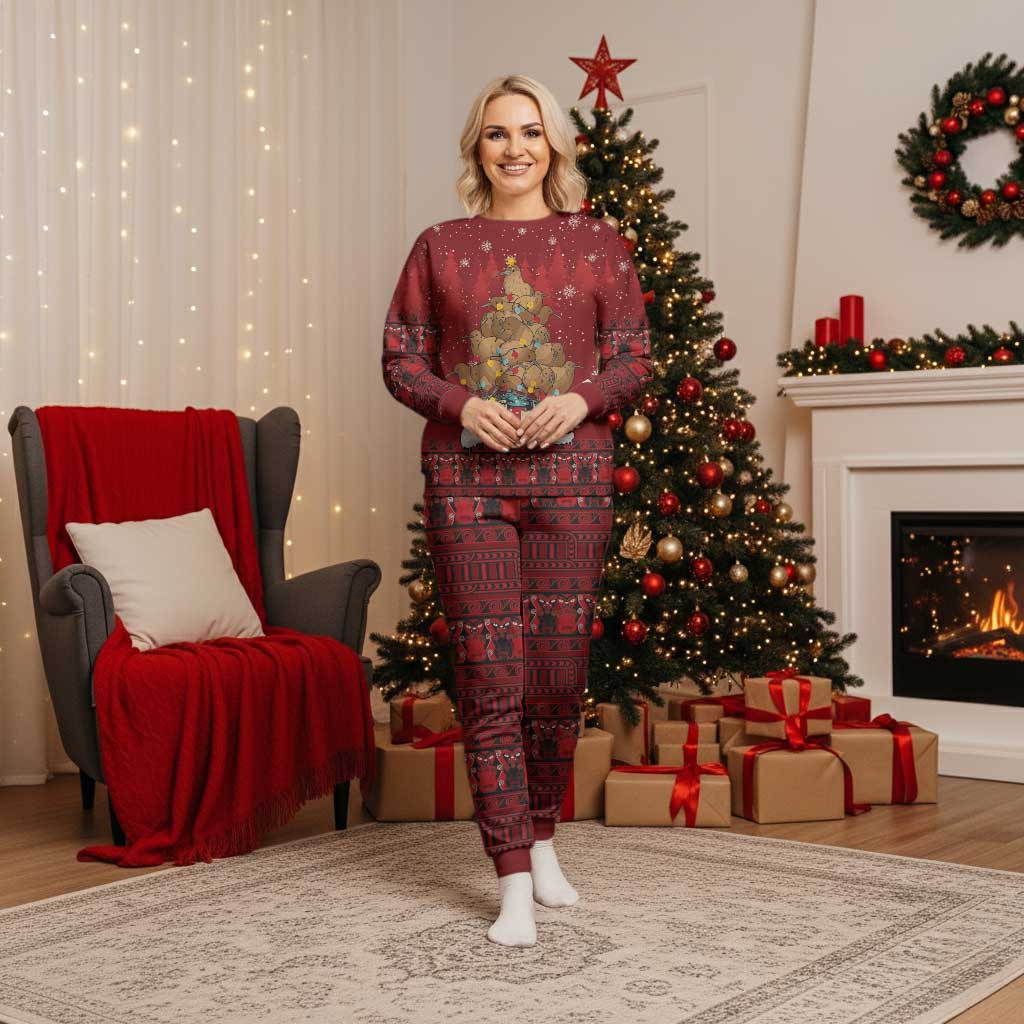 Funny Kiwi Bird Xmas Tree Christmas Pajama Set New Zealand Tribal Christmas Spirit - Polynesian Pride