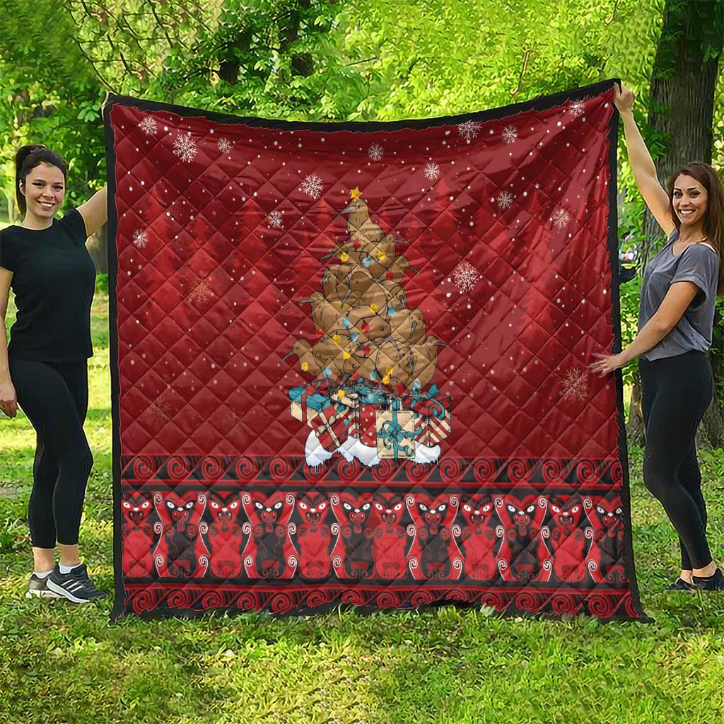Funny Kiwi Bird Xmas Tree Quilt New Zealand Tribal Christmas Spirit - Polynesian Pride