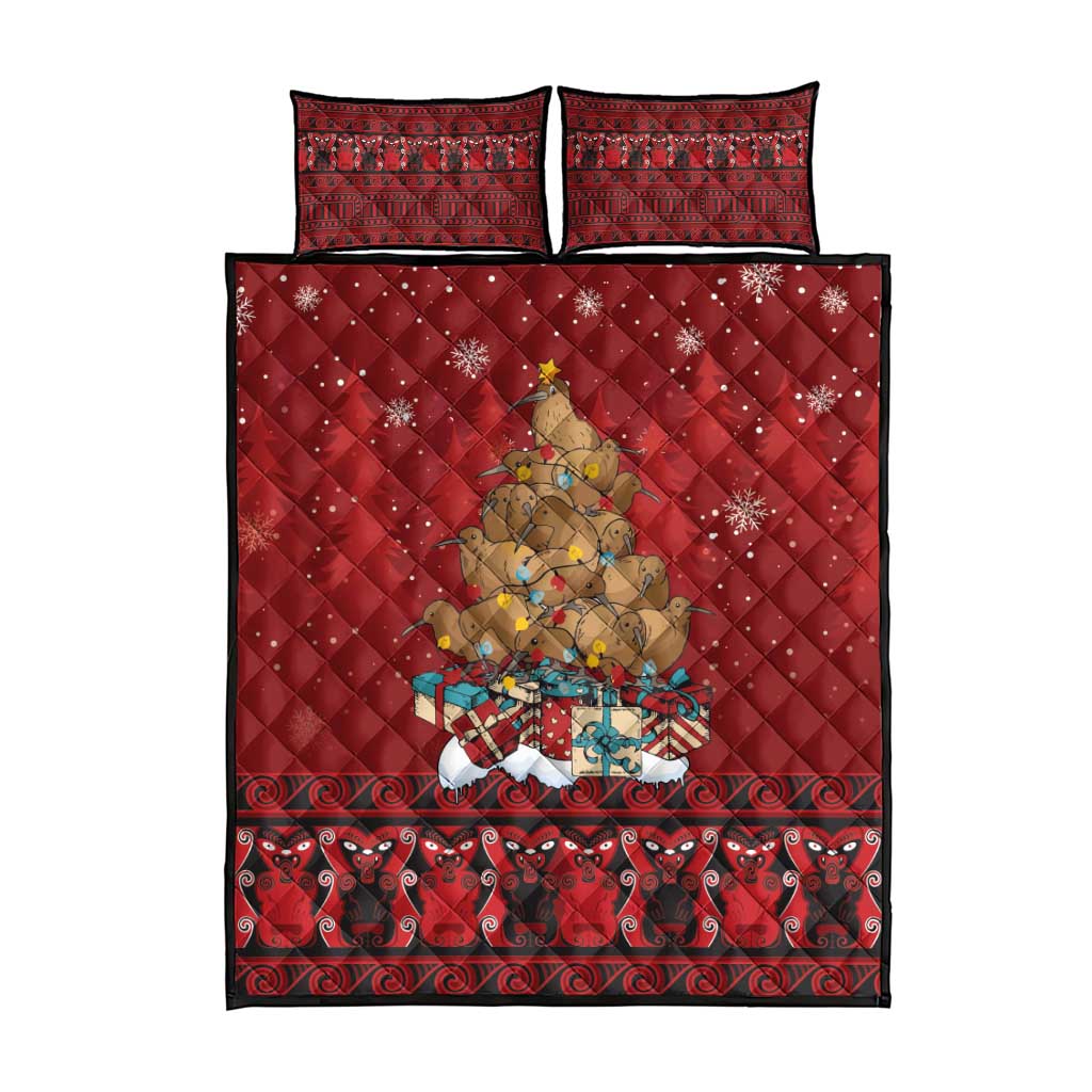 Funny Kiwi Bird Xmas Tree Quilt Bed Set New Zealand Tribal Christmas Spirit - Polynesian Pride