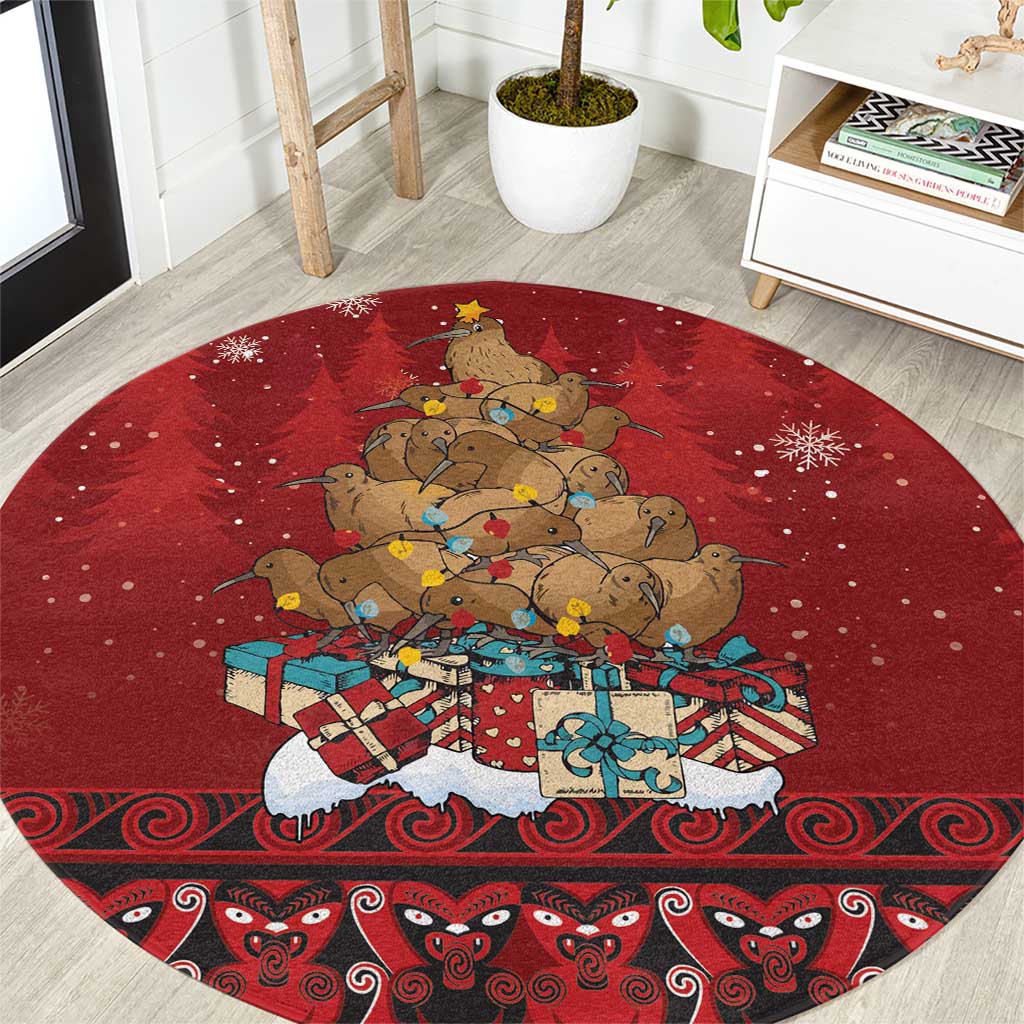 Funny Kiwi Bird Xmas Tree Round Carpet New Zealand Tribal Christmas Spirit - Polynesian Pride