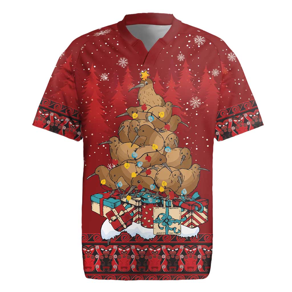 Funny Kiwi Bird Xmas Tree Rugby Jersey New Zealand Tribal Christmas Spirit - Polynesian Pride