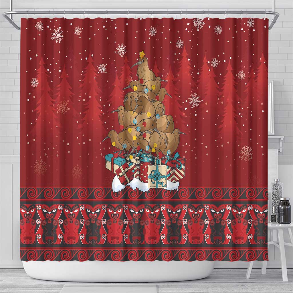 Funny Kiwi Bird Xmas Tree Shower Curtain New Zealand Tribal Christmas Spirit - Polynesian Pride