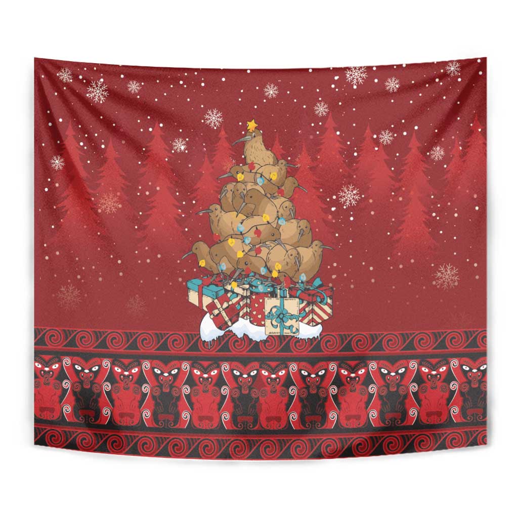 Funny Kiwi Bird Xmas Tree Tapestry New Zealand Tribal Christmas Spirit - Polynesian Pride