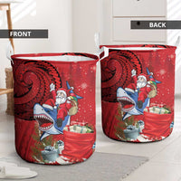 Funny Santa Riding Shark Laundry Basket Polynesian Tribal Christmas Spirit - Polynesian Pride