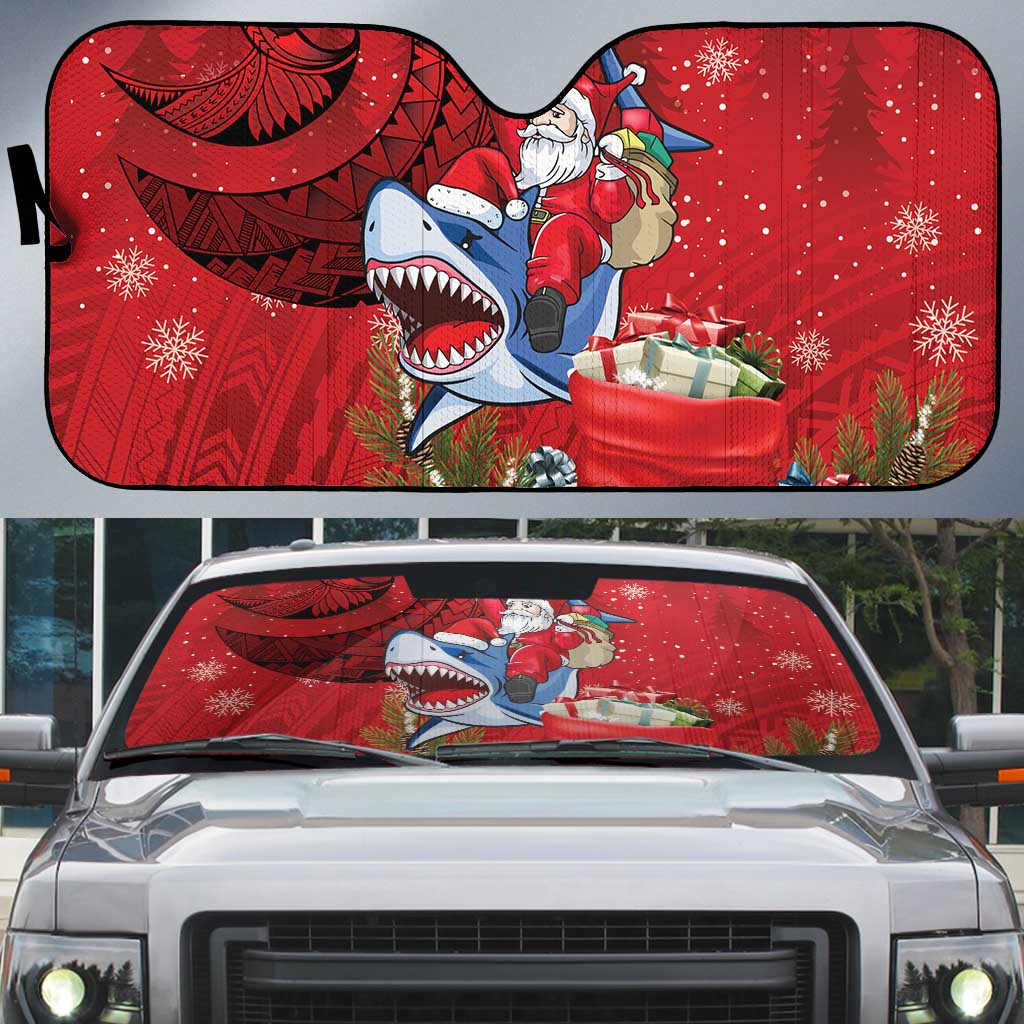 Funny Santa Riding Shark Auto Sun Shade Polynesian Tribal Christmas Spirit - Polynesian Pride
