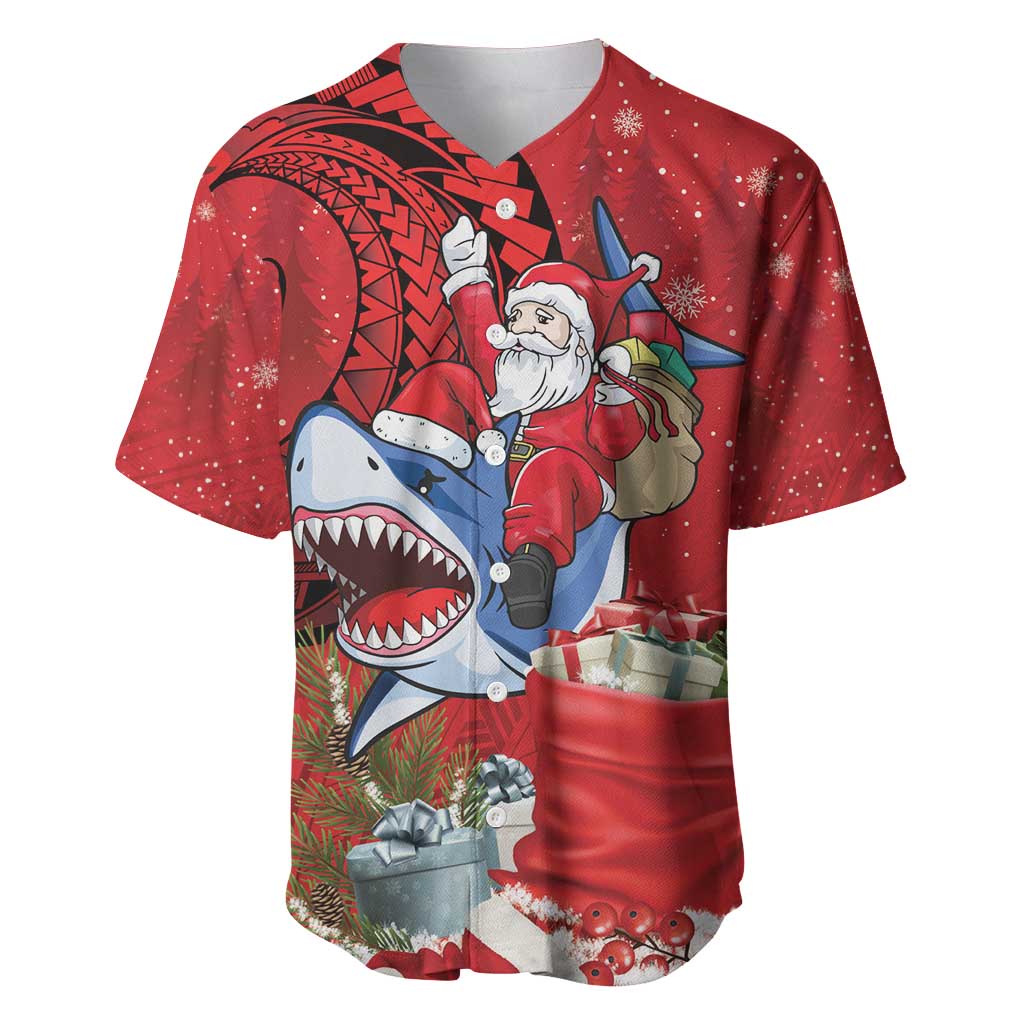 Funny Santa Riding Shark Baseball Jersey Polynesian Tribal Christmas Spirit - Polynesian Pride