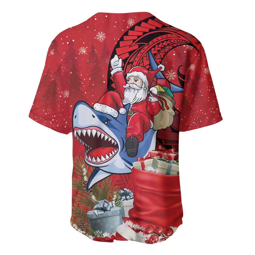Funny Santa Riding Shark Baseball Jersey Polynesian Tribal Christmas Spirit - Polynesian Pride