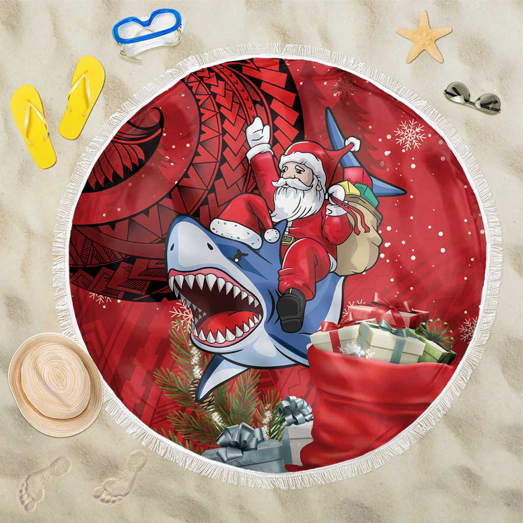 Funny Santa Riding Shark Beach Blanket Polynesian Tribal Christmas Spirit - Polynesian Pride