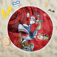 Funny Santa Riding Shark Beach Blanket Polynesian Tribal Christmas Spirit - Polynesian Pride
