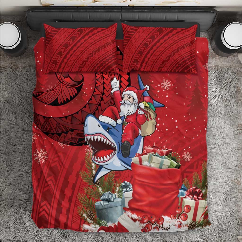 Funny Santa Riding Shark Bedding Set Polynesian Tribal Christmas Spirit - Polynesian Pride