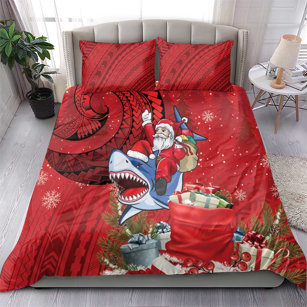 Funny Santa Riding Shark Bedding Set Polynesian Tribal Christmas Spirit - Polynesian Pride