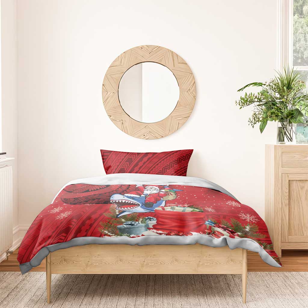 Funny Santa Riding Shark Bedding Set Polynesian Tribal Christmas Spirit - Polynesian Pride