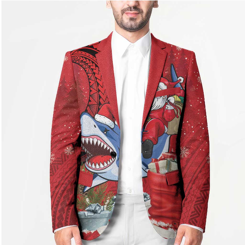 Funny Santa Riding Shark Blazer Polynesian Tribal Christmas Spirit - Polynesian Pride