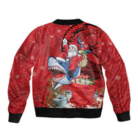 Funny Santa Riding Shark Bomber Jacket Polynesian Tribal Christmas Spirit - Polynesian Pride
