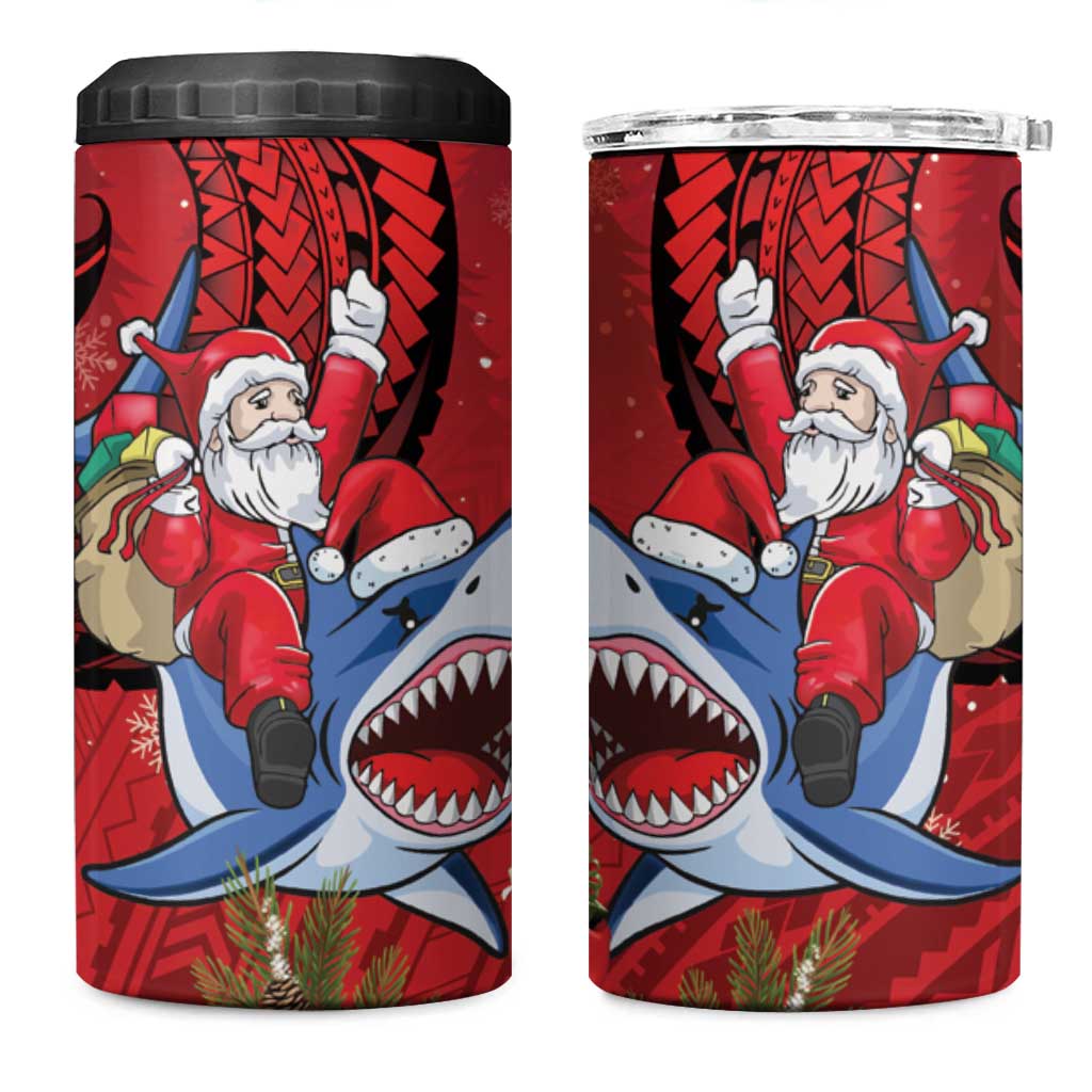 Funny Santa Riding Shark 4 in 1 Can Cooler Tumbler Polynesian Tribal Christmas Spirit - Polynesian Pride