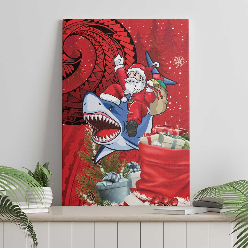 Funny Santa Riding Shark Canvas Wall Art Polynesian Tribal Christmas Spirit - Polynesian Pride