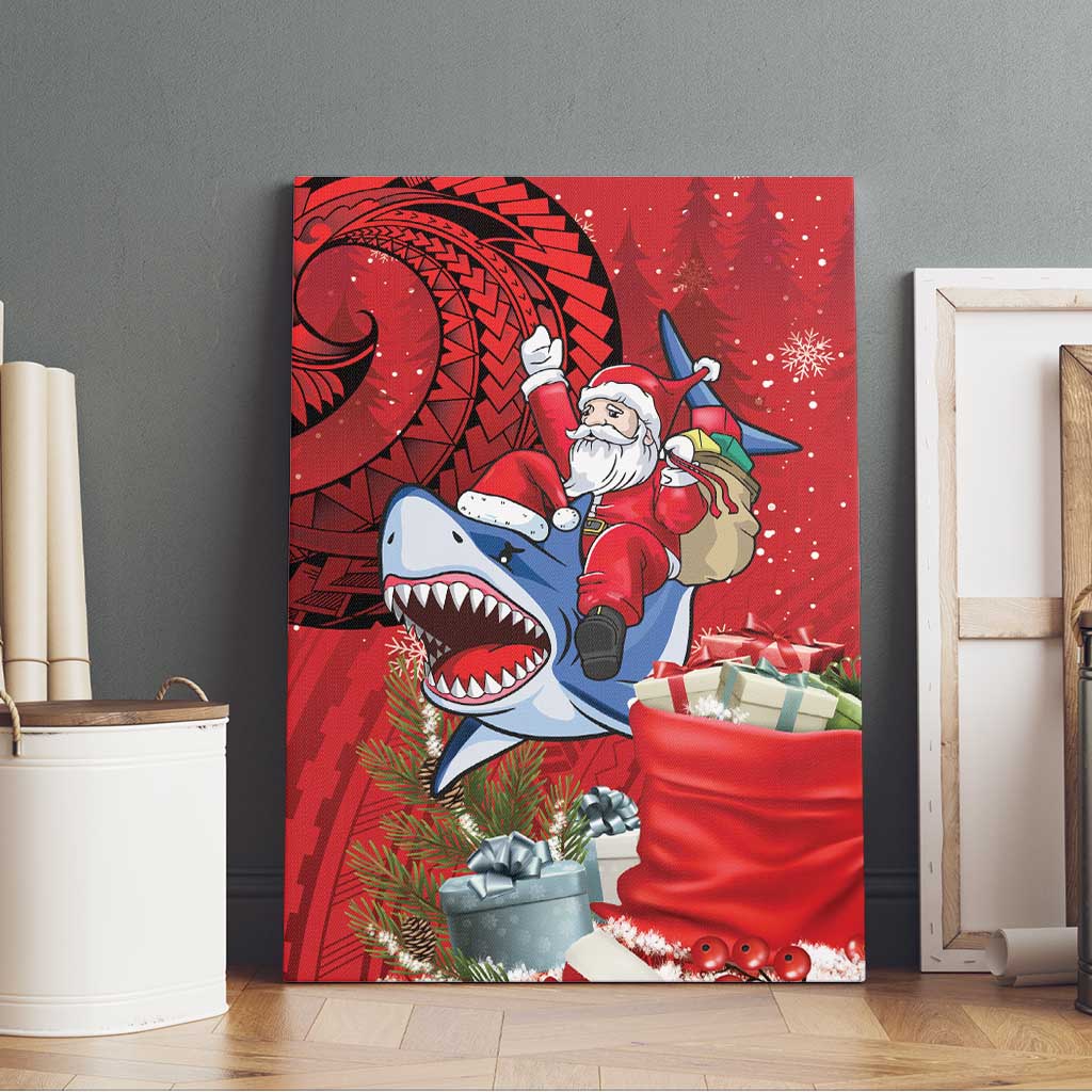 Funny Santa Riding Shark Canvas Wall Art Polynesian Tribal Christmas Spirit - Polynesian Pride