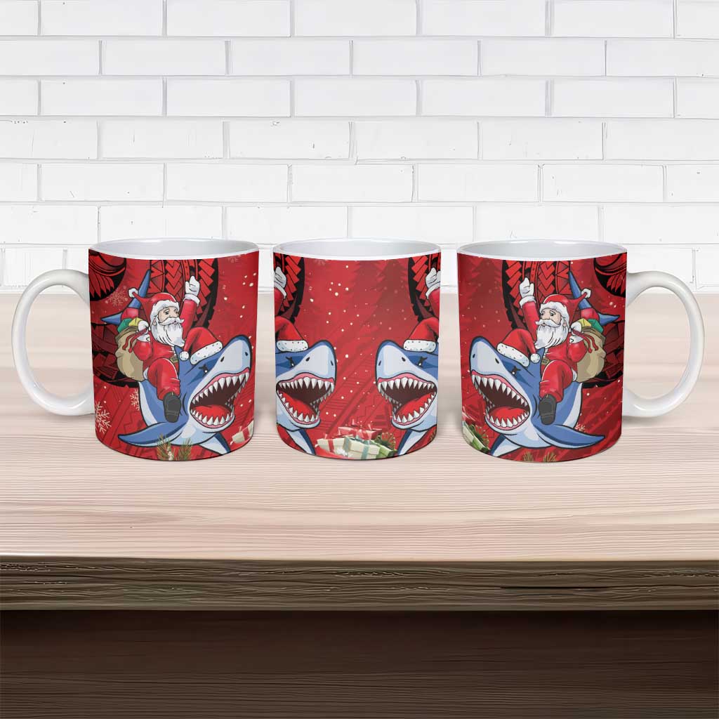 Funny Santa Riding Shark Ceramic Mug Polynesian Tribal Christmas Spirit - Polynesian Pride