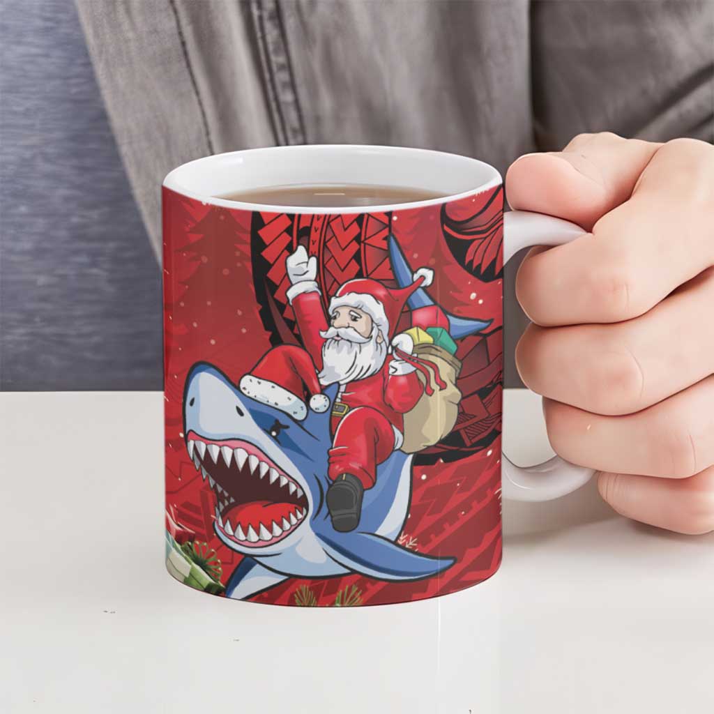 Funny Santa Riding Shark Ceramic Mug Polynesian Tribal Christmas Spirit - Polynesian Pride