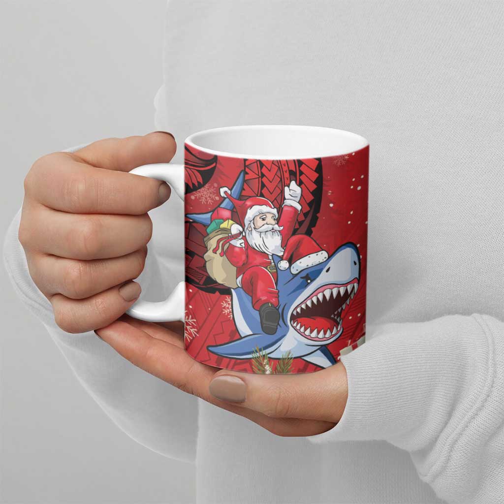 Funny Santa Riding Shark Ceramic Mug Polynesian Tribal Christmas Spirit - Polynesian Pride