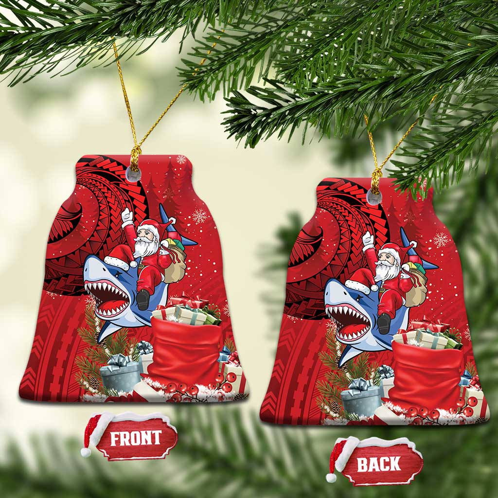 Funny Santa Riding Shark Ceramic Ornament Polynesian Tribal Christmas Spirit - Polynesian Pride