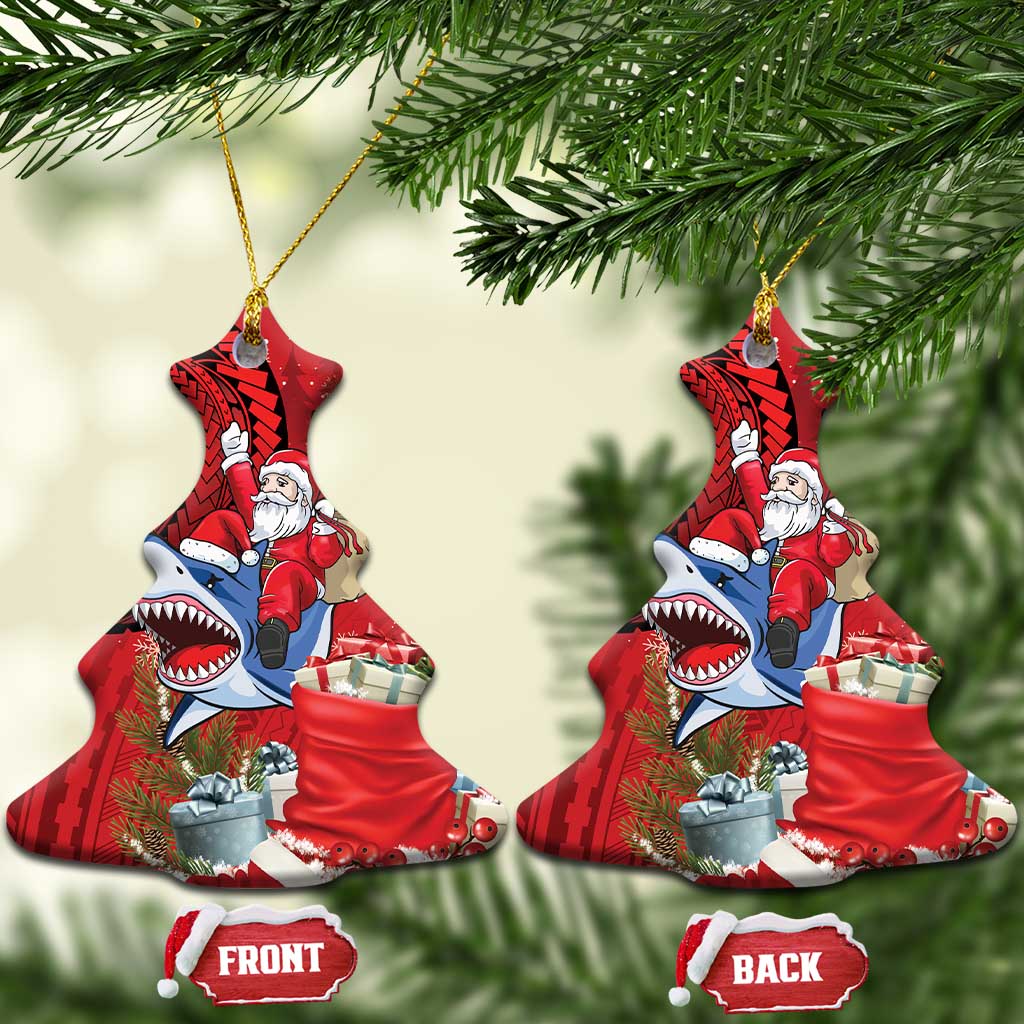 Funny Santa Riding Shark Ceramic Ornament Polynesian Tribal Christmas Spirit - Polynesian Pride