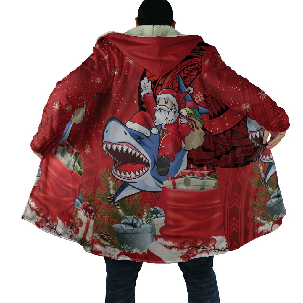 Funny Santa Riding Shark Cloak Polynesian Tribal Christmas Spirit - Polynesian Pride