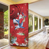 Funny Santa Riding Shark Door Cover Polynesian Tribal Christmas Spirit - Polynesian Pride