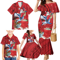 Funny Santa Riding Shark Family Matching Mermaid Dress and Hawaiian Shirt Polynesian Tribal Christmas Spirit - Polynesian Pride