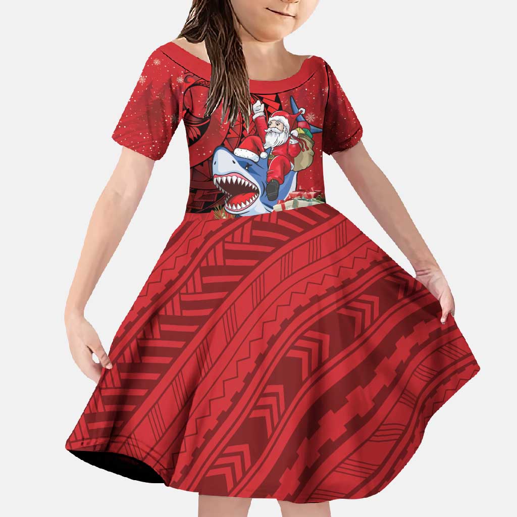 Funny Santa Riding Shark Family Matching Off Shoulder Maxi Dress and Hawaiian Shirt Polynesian Tribal Christmas Spirit - Polynesian Pride