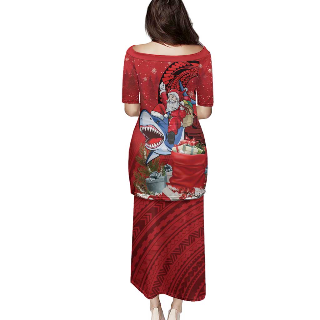 Funny Santa Riding Shark Family Matching Puletasi and Hawaiian Shirt Polynesian Tribal Christmas Spirit - Polynesian Pride