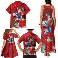Funny Santa Riding Shark Family Matching Tank Maxi Dress and Hawaiian Shirt Polynesian Tribal Christmas Spirit - Polynesian Pride