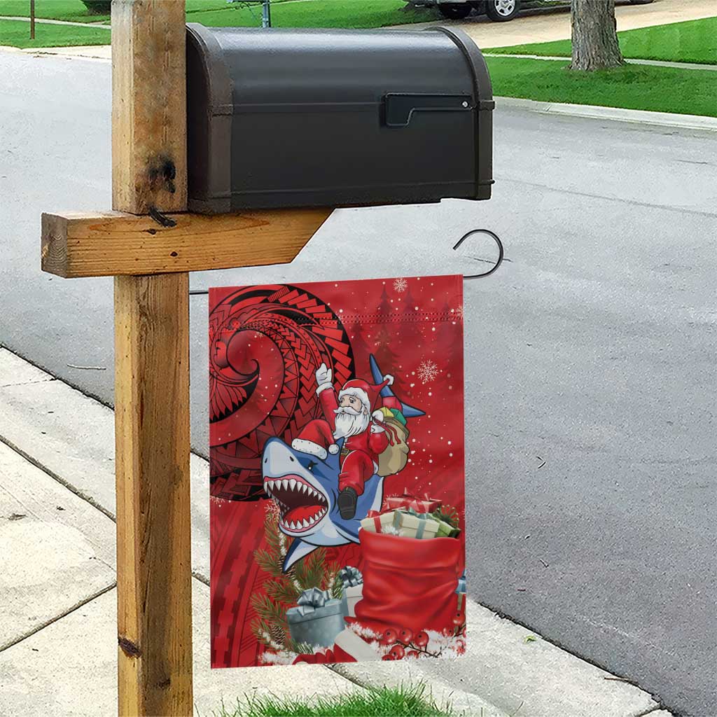 Funny Santa Riding Shark Garden Flag Polynesian Tribal Christmas Spirit - Polynesian Pride