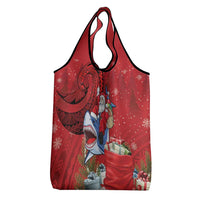 Funny Santa Riding Shark Grocery Bag Polynesian Tribal Christmas Spirit - Polynesian Pride