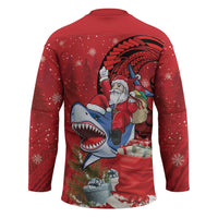 Funny Santa Riding Shark Hockey Jersey Polynesian Tribal Christmas Spirit - Polynesian Pride