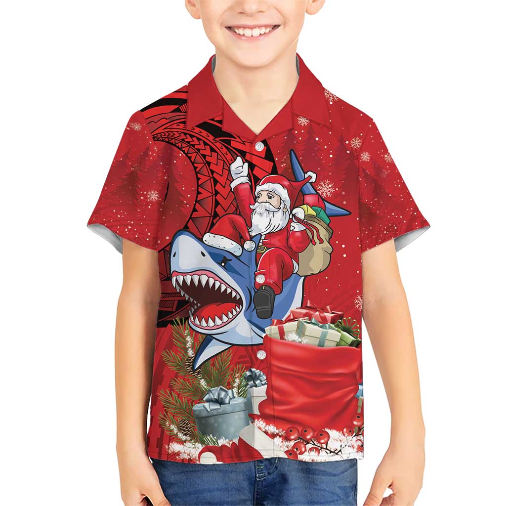 Funny Santa Riding Shark Kid Hawaiian Shirt Polynesian Tribal Christmas Spirit - Polynesian Pride