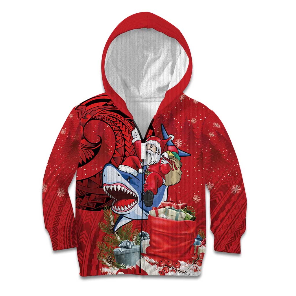 Funny Santa Riding Shark Kid Hoodie Polynesian Tribal Christmas Spirit - Polynesian Pride