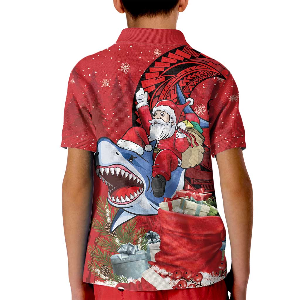 Funny Santa Riding Shark Kid Polo Shirt Polynesian Tribal Christmas Spirit - Polynesian Pride