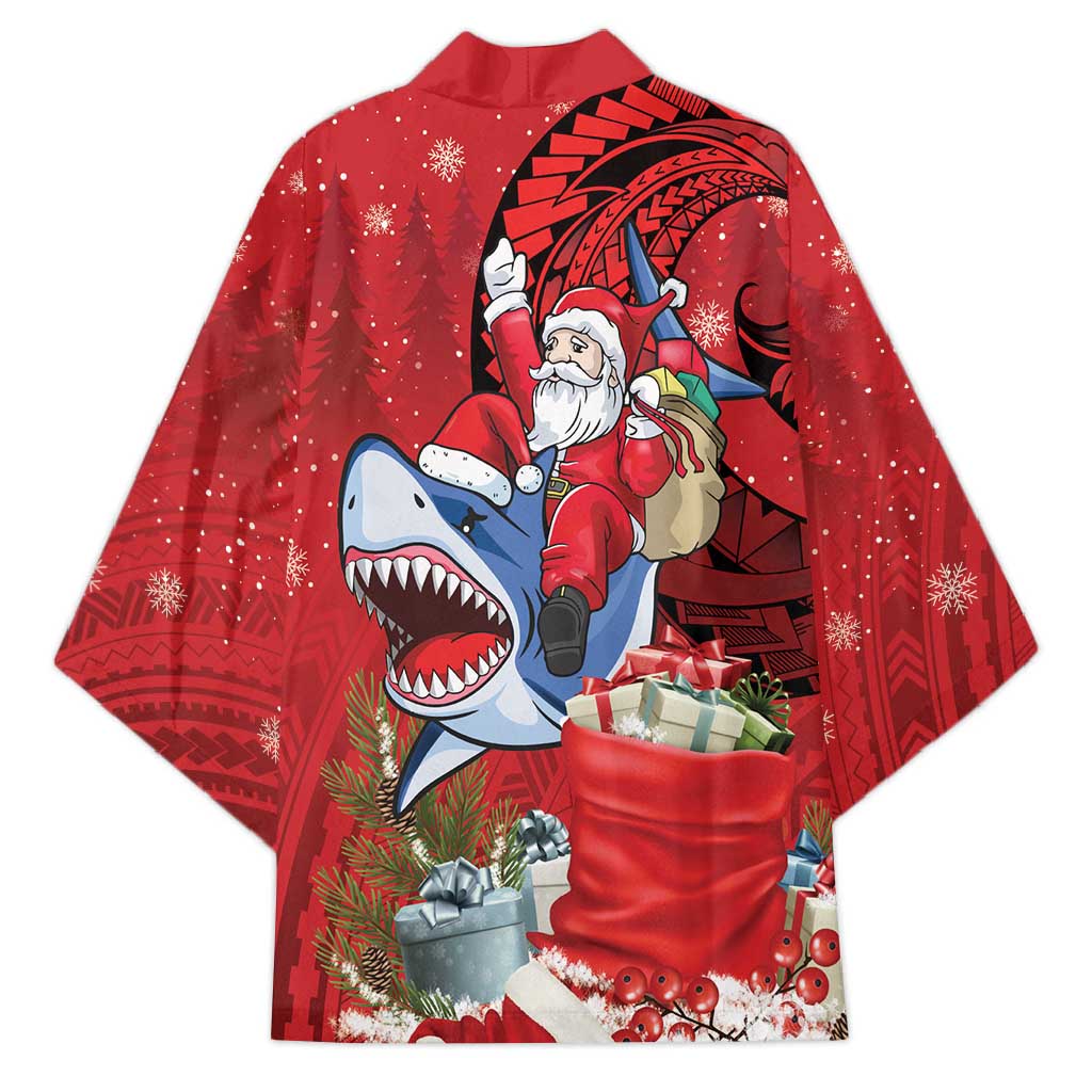 Funny Santa Riding Shark Kimono Polynesian Tribal Christmas Spirit - Polynesian Pride