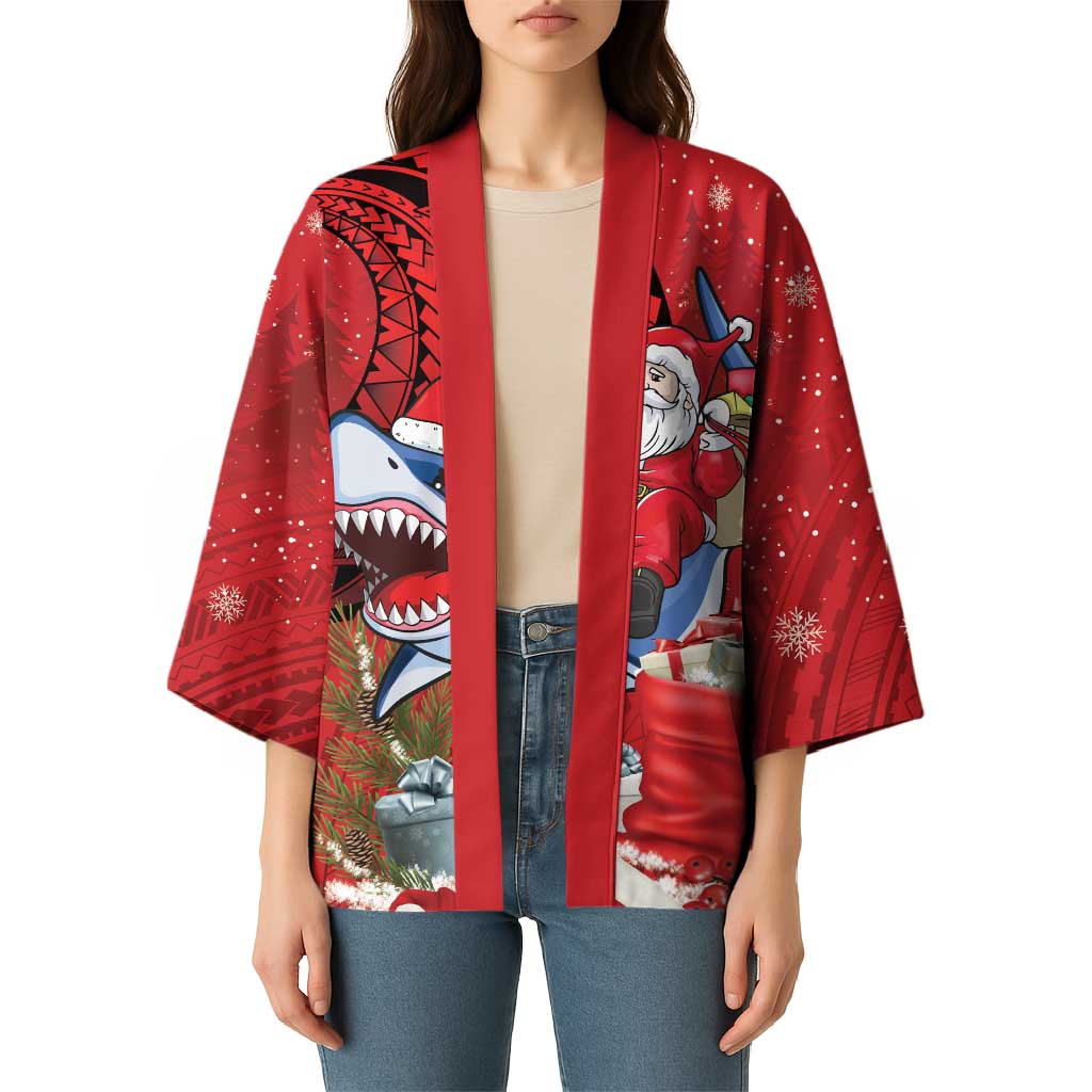 Funny Santa Riding Shark Kimono Polynesian Tribal Christmas Spirit - Polynesian Pride