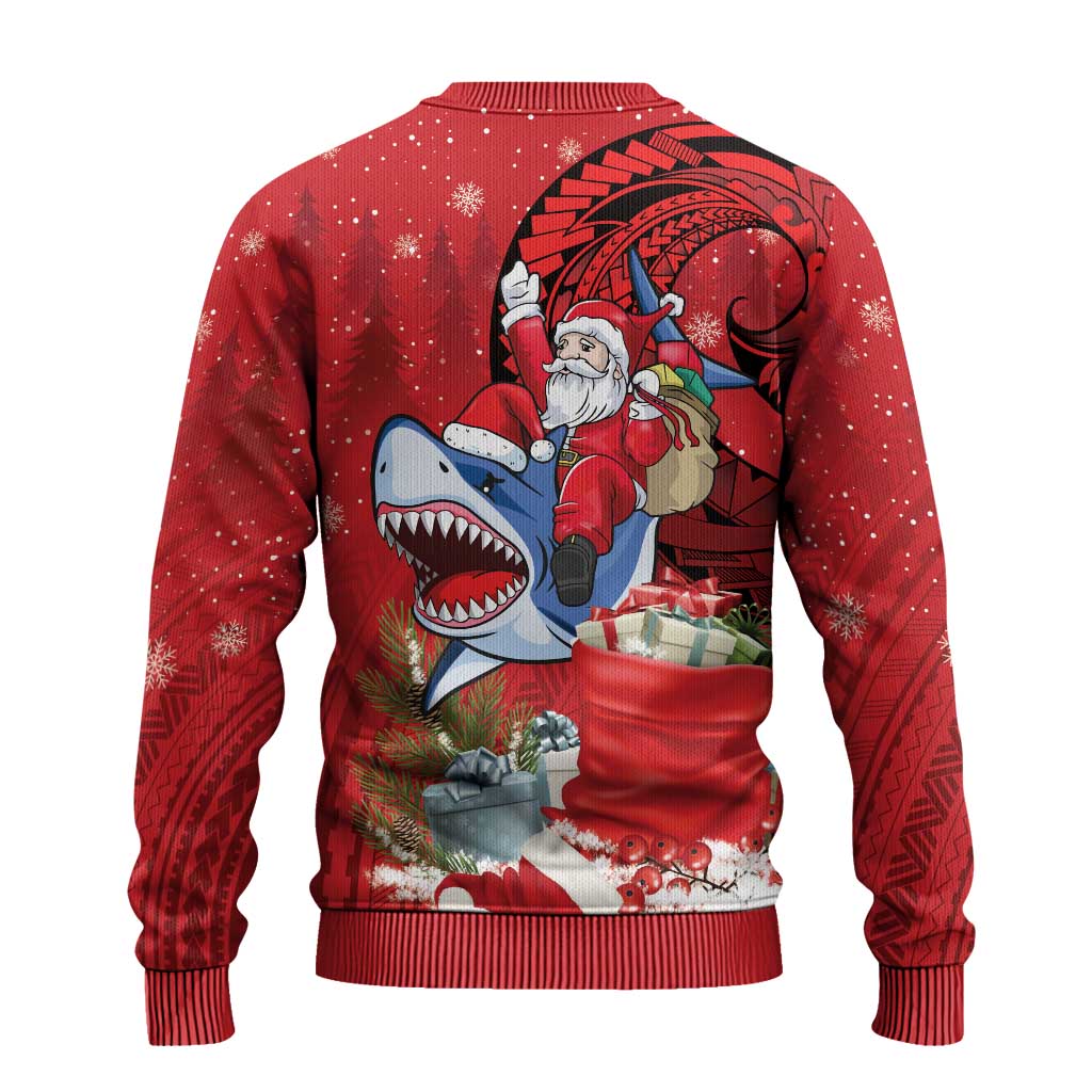 Funny Santa Riding Shark Ugly Christmas Sweater Polynesian Tribal Christmas Spirit - Polynesian Pride