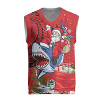 Funny Santa Riding Shark Christmas Knitted V-Neck Vest Polynesian Tribal Christmas Spirit - Polynesian Pride