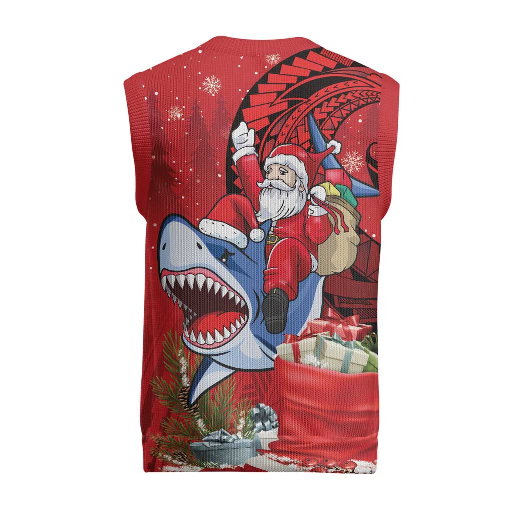 Funny Santa Riding Shark Christmas Knitted V-Neck Vest Polynesian Tribal Christmas Spirit - Polynesian Pride