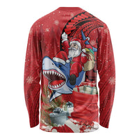 Funny Santa Riding Shark Long Sleeve Shirt Polynesian Tribal Christmas Spirit - Polynesian Pride