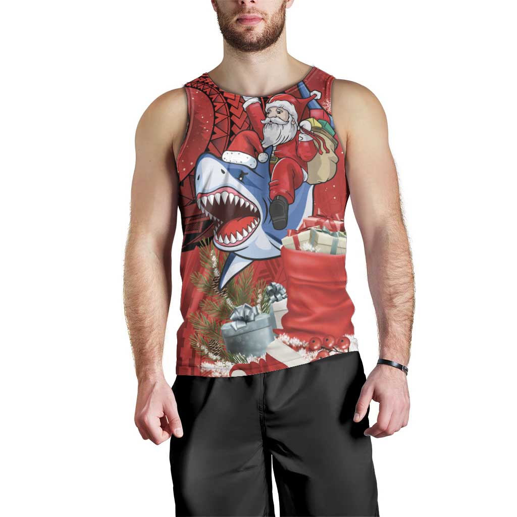 Funny Santa Riding Shark Men Tank Top Polynesian Tribal Christmas Spirit - Polynesian Pride