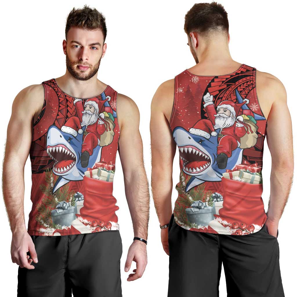 Funny Santa Riding Shark Men Tank Top Polynesian Tribal Christmas Spirit - Polynesian Pride