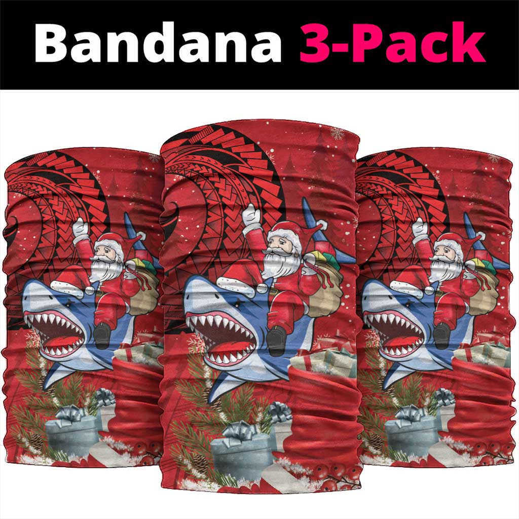 Funny Santa Riding Shark Neck Gaiter Polynesian Tribal Christmas Spirit - Polynesian Pride