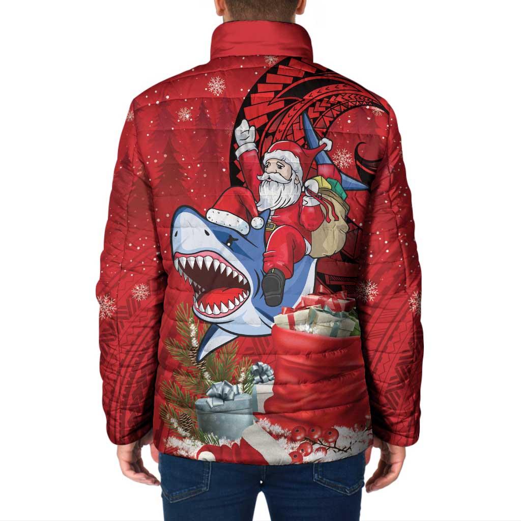 Funny Santa Riding Shark Padded Jacket Polynesian Tribal Christmas Spirit - Polynesian Pride