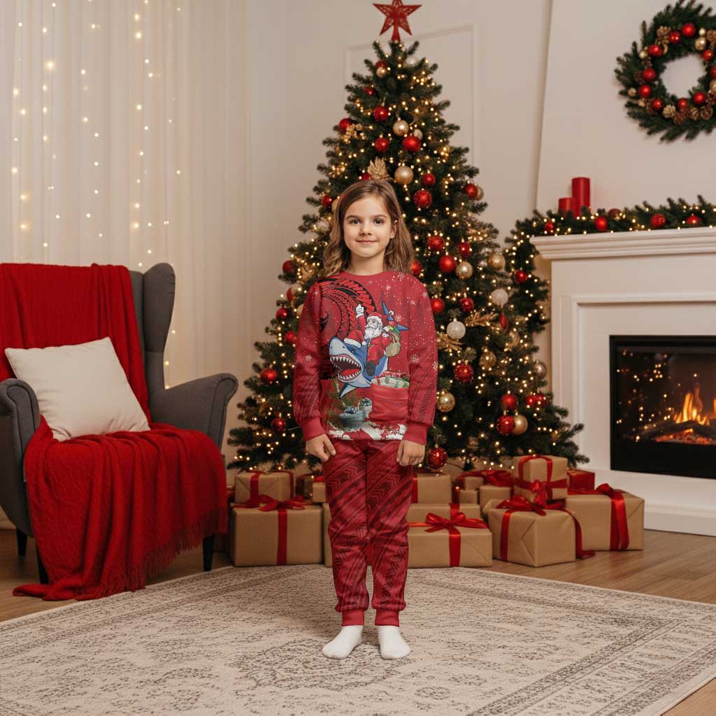 Funny Santa Riding Shark Christmas Pajama Set Polynesian Tribal Christmas Spirit - Polynesian Pride
