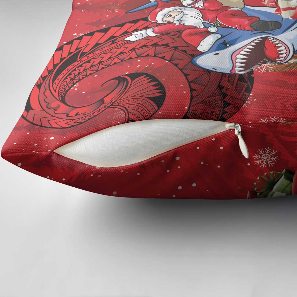 Funny Santa Riding Shark Pillow Cover Polynesian Tribal Christmas Spirit - Polynesian Pride